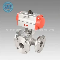 Katup bola stainless steel tiga arah pneumatik yang digerakkan